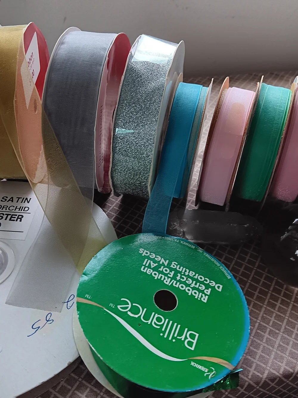 Ribbon Assortment - multiple Spools, Gossamer Fabric, Pastel Colors..